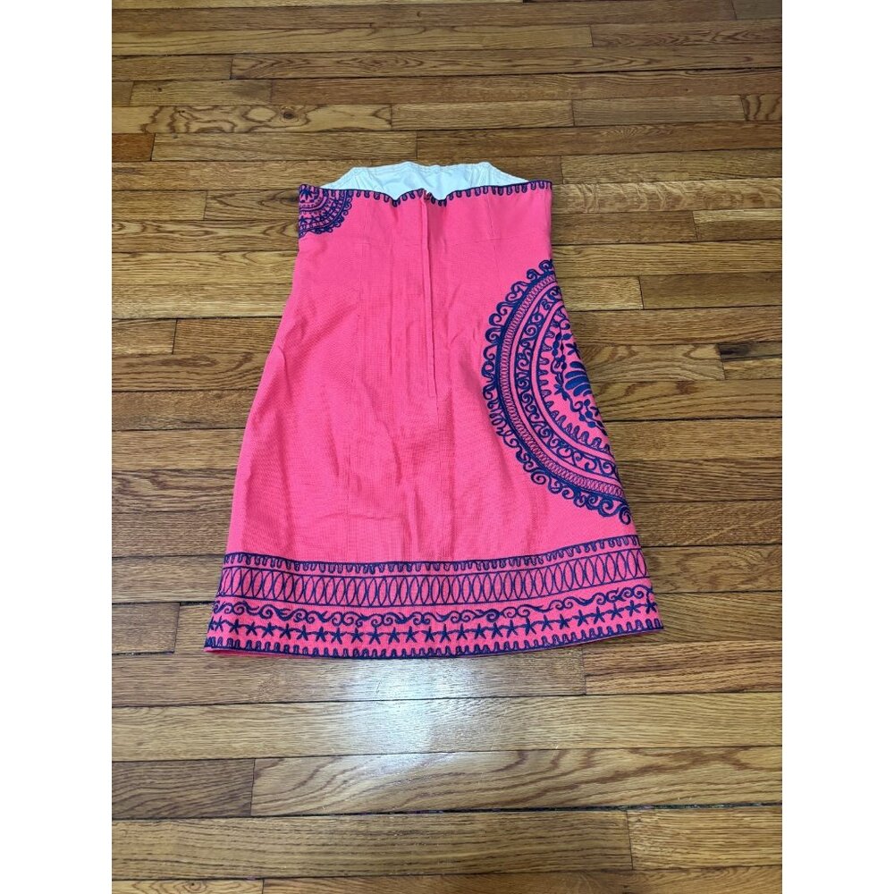 Lily Pulitzer Womens Strapless Shift Dress Size 6 Pink w/ Blue Embroidery Cotton - Picture 6 of 6